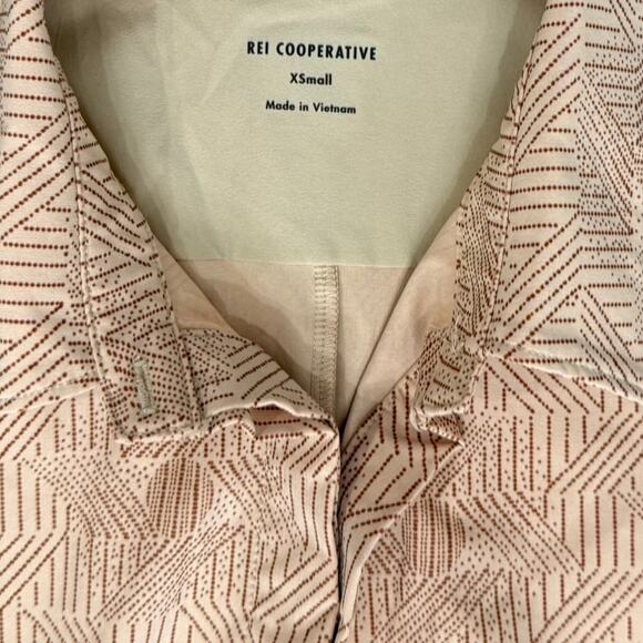 REI Cooperative Tan Brown Drawstring Patterned Shift Short Sleeve Dress size XS - Picture 4 of 13